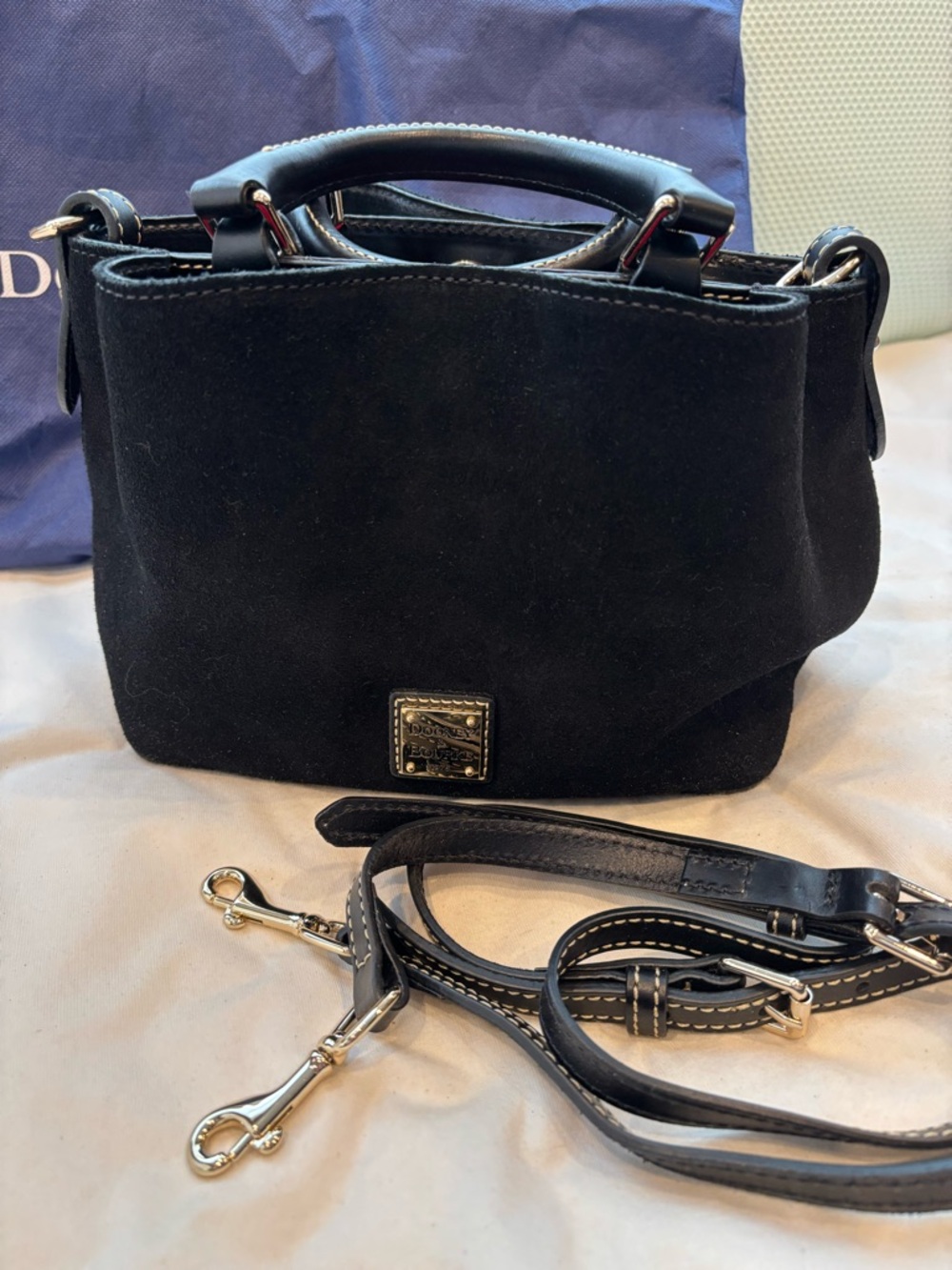 Dooney & Bourke Black Suede mini Barlow NWOT